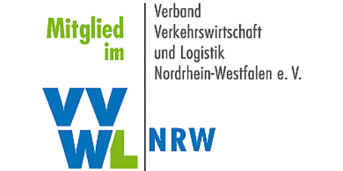 Logo des Verbands Verkehrswirtschaft und Logistik Nordrhein-Westfalen e.V. mit dem Schriftzug Mitglied im VVWL NRW.