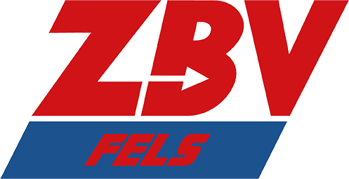 Logo mit rotem Schriftzug ZBV und blauem Balken mit rotem Schriftzug FELS darunter